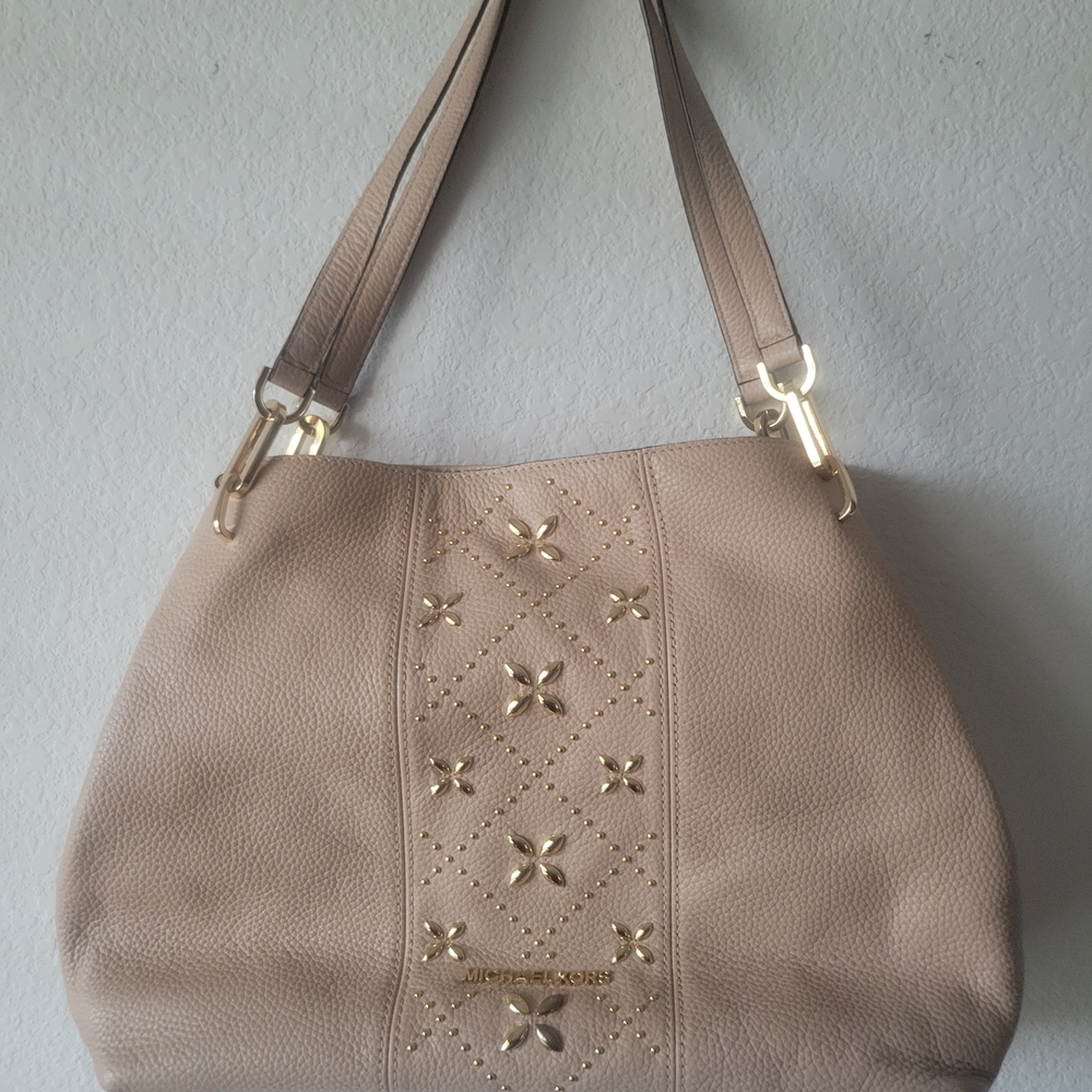 Michael Kors Beige Leather Shoulder Large Tote Bag Purse